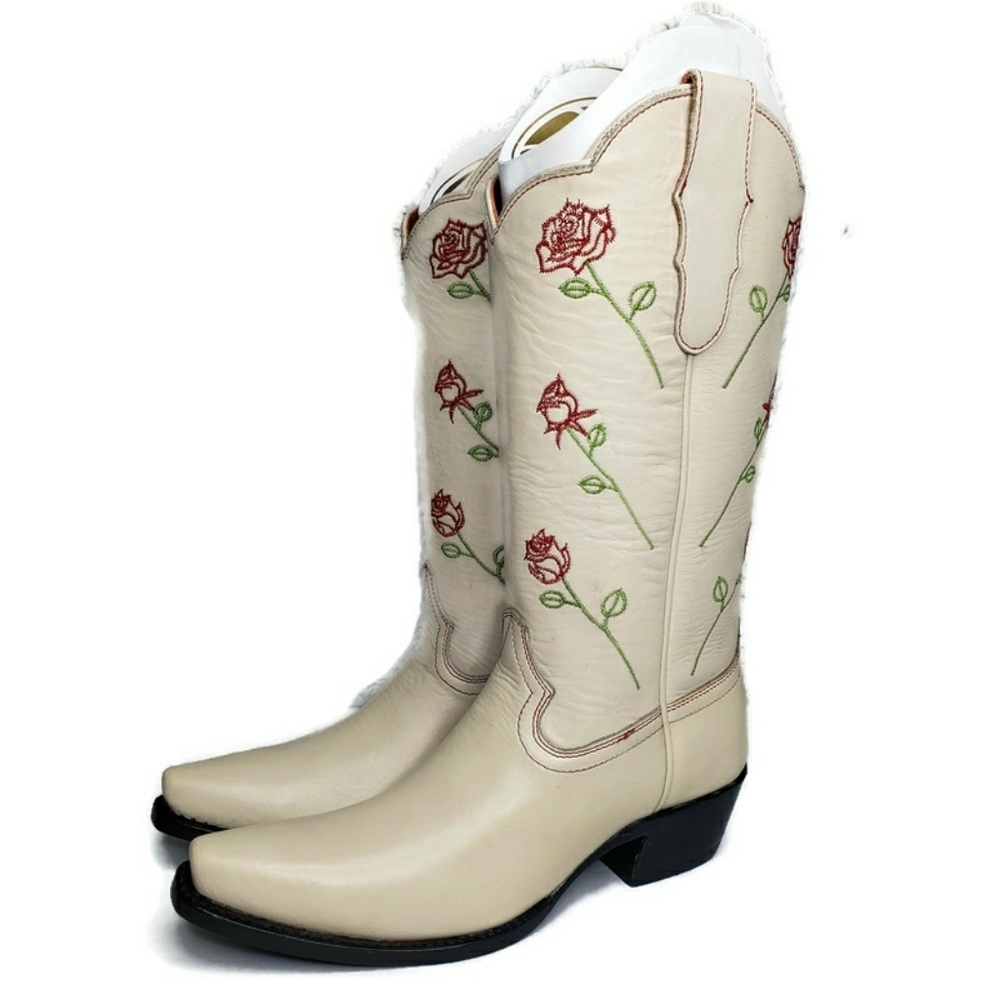Anthropologie X Planet Cowboy Dozen Roses Cream Cowboy Boots Western Womens 8 US